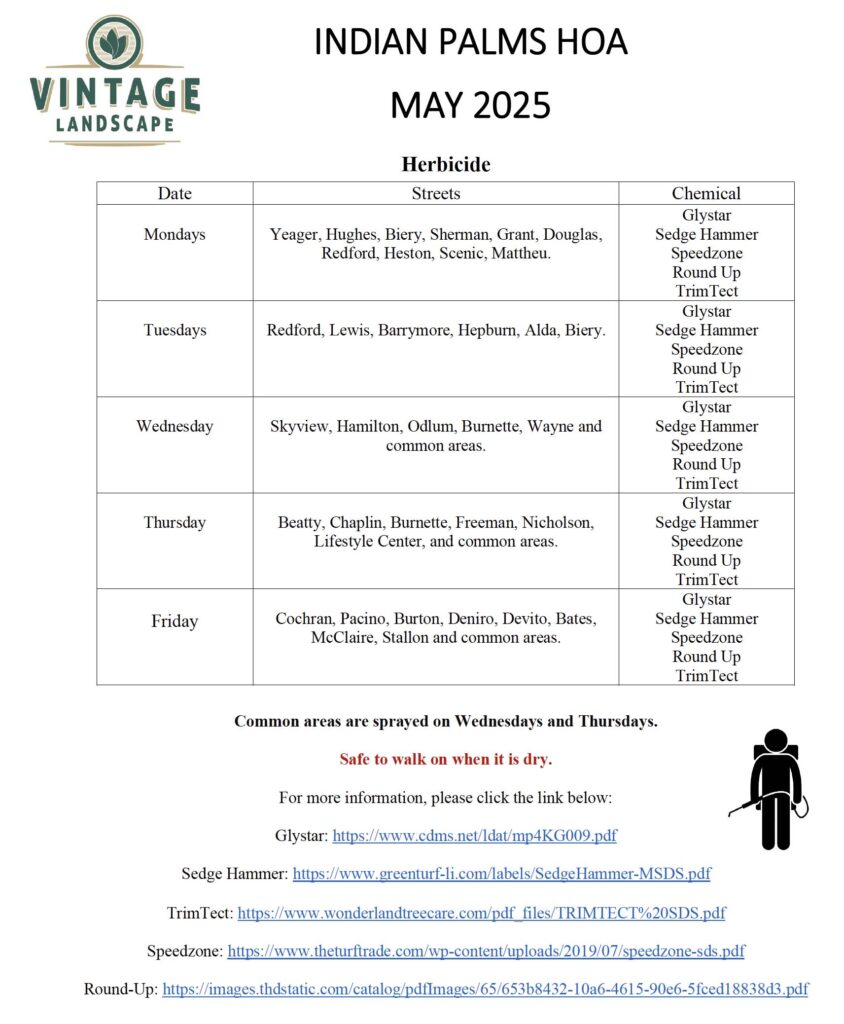 Spray Schedule image - see pdf for links May 2025