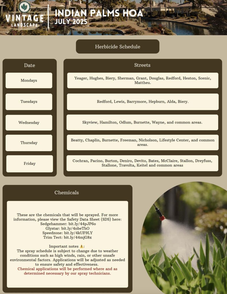 Herbicide schedule July